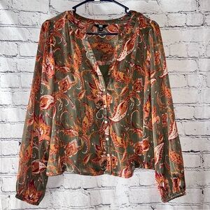 Frye Women’s Two Piece Paisley Floral Button‎ Down Blouse Size Medium